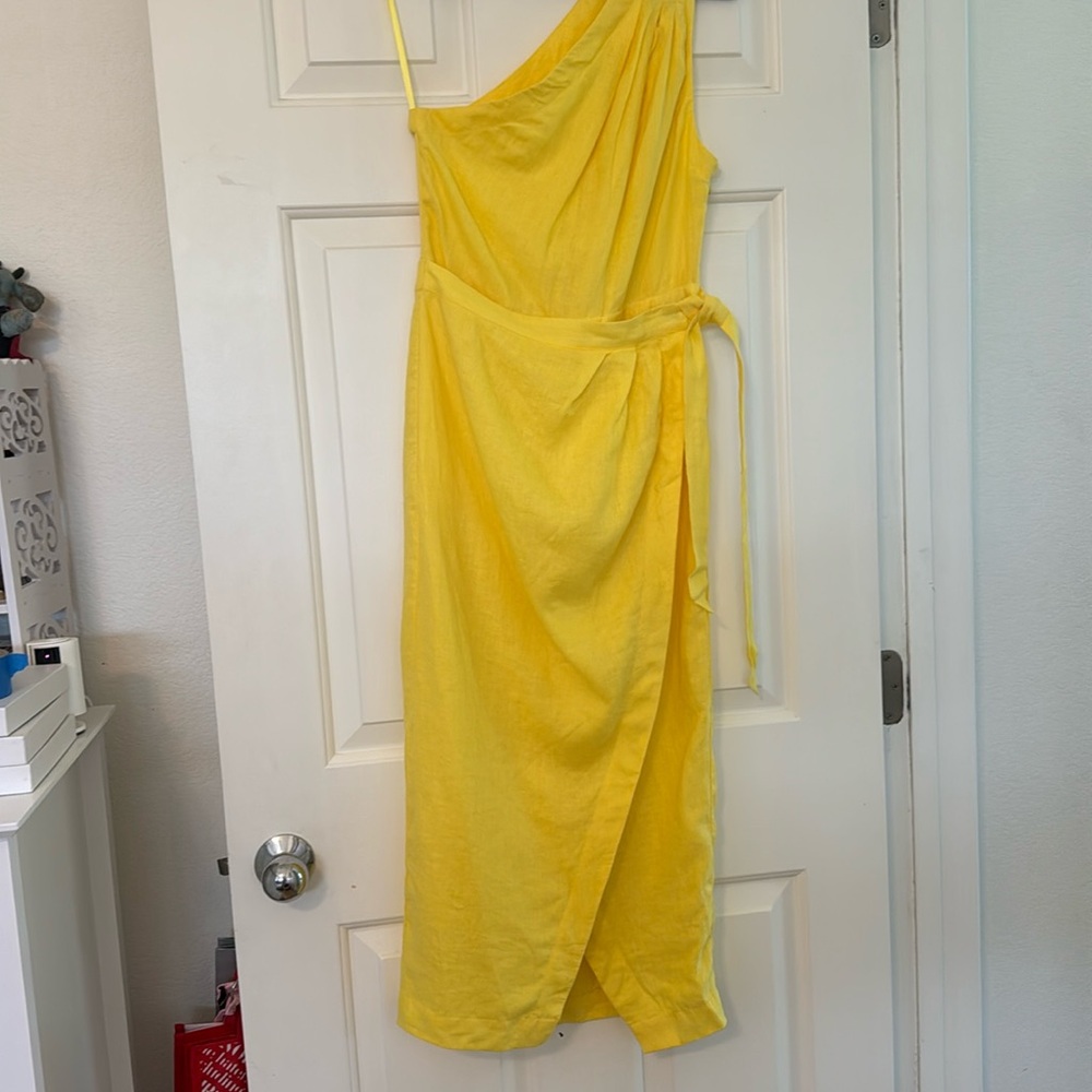 Anthropologie One-Shoulder Yellow Midi Dress